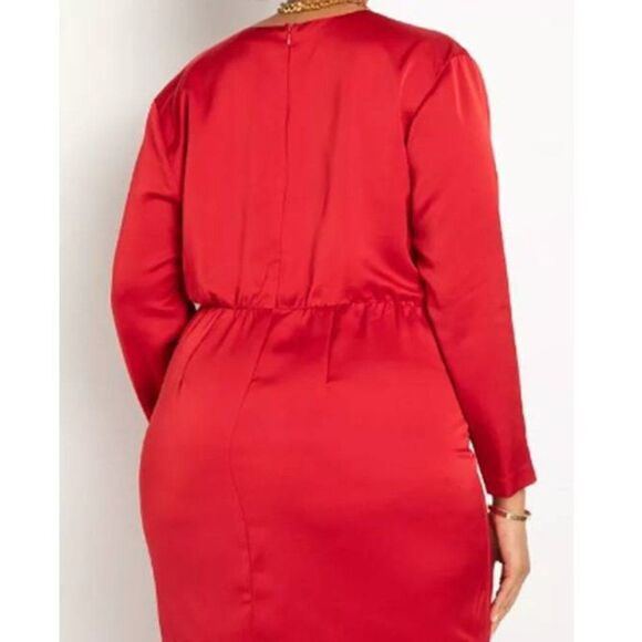 Eloquii Women Plus Size Red Satin Draped Mini‎ Party Dress - Picture 3 of 4